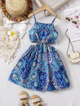 Young Girl Vintage Floral Print Hollow-Out Strap Dress